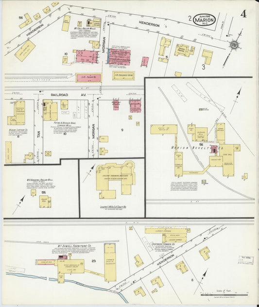 Sanborn Fire Insurance Map from Marion, Mcdowell County, North Carolina (1918), Sheet #0004 - Historic Sanborn Fire Insurance Map Print, vintage old map wall art, antique decor, genealogy gift, North Carolina North Carolina map