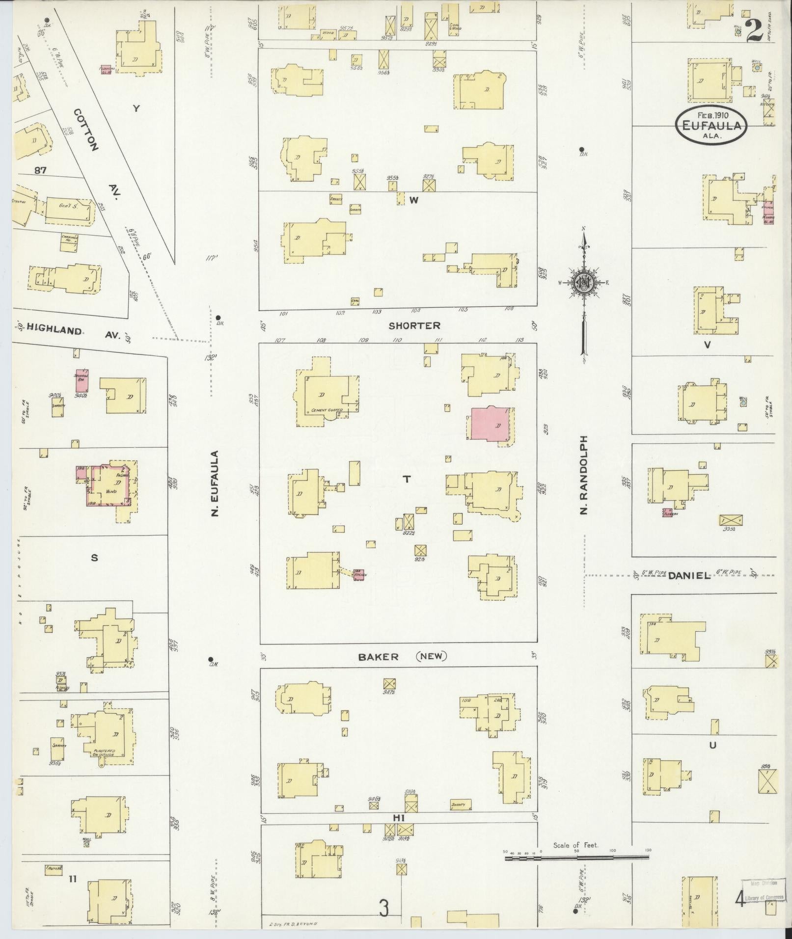 Sanborn Fire Insurance Map from Eufaula, Barbour County, Alabama (1910), Sheet #0002 - Complete Map Set gallery image, historic Sanborn map, vintage wall art, Alabama Alabama