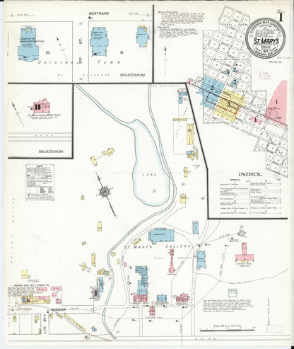 Sanborn Fire Insurance Map from Saint Marys, Pottawatomie County, Kansas (1912), Sheet #0001 - Complete Map Set gallery image, historic Sanborn map, vintage wall art, Kansas Kansas