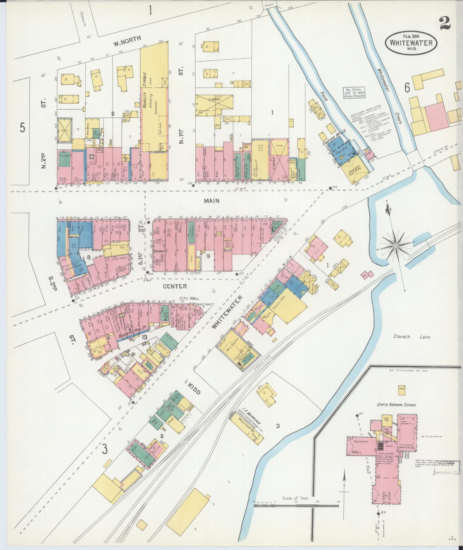 Sanborn Fire Insurance Map from Whitewater, Walworth County, Wisconsin (1904), Sheet #0002 - Historic Sanborn Fire Insurance Map Print, vintage old map wall art, antique decor, genealogy gift, Wisconsin Wisconsin map