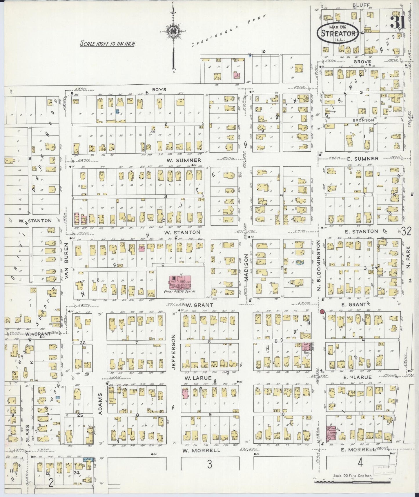 Sanborn Fire Insurance Map from Streator, La Salle County, Illinois (1916), Sheet #0031 - Complete Map Set gallery image, historic Sanborn map, vintage wall art, Illinois Illinois
