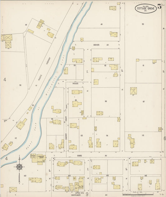 Sanborn Fire Insurance Map from Cottage Grove, Lane County, Oregon (1920), Sheet #0005 - Historic Sanborn Fire Insurance Map Print, vintage old map wall art, antique decor, genealogy gift, Oregon Oregon map