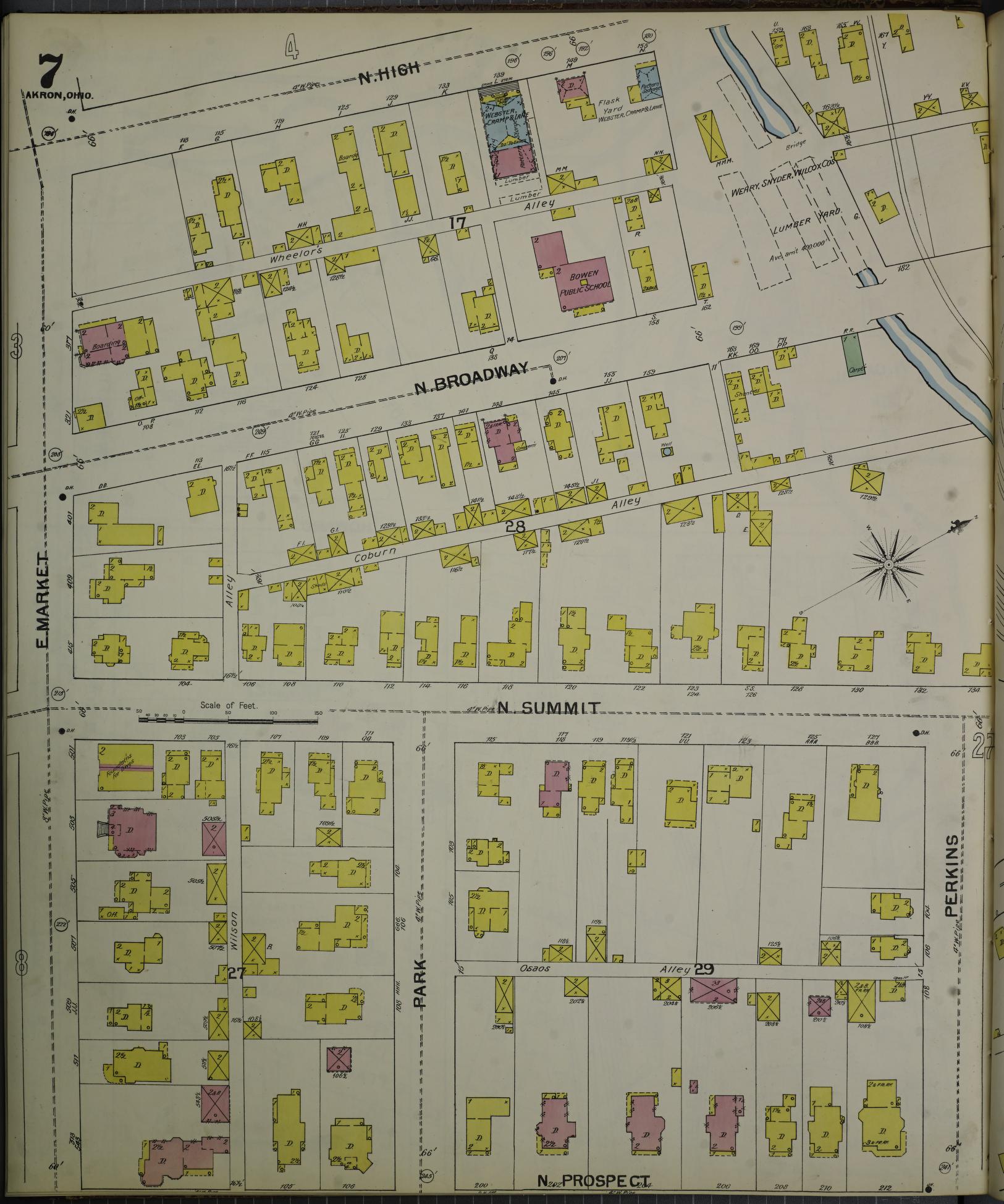Sanborn Fire Insurance Map from Akron, Summit County, Ohio (1892), Sheet #0007 - Complete Map Set gallery image, historic Sanborn map, vintage wall art, Ohio Ohio