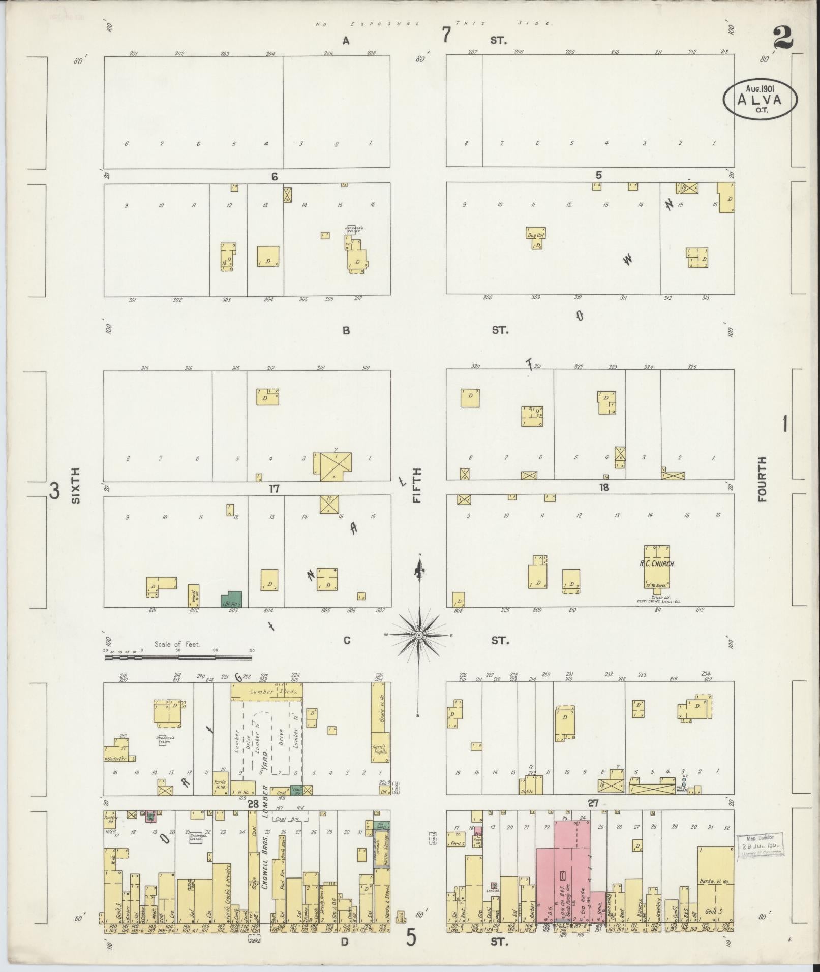 Sanborn Fire Insurance Map from Alva, Woods County, Oklahoma (1901), Sheet #0002 - Complete Map Set gallery image, historic Sanborn map, vintage wall art, Oklahoma Oklahoma