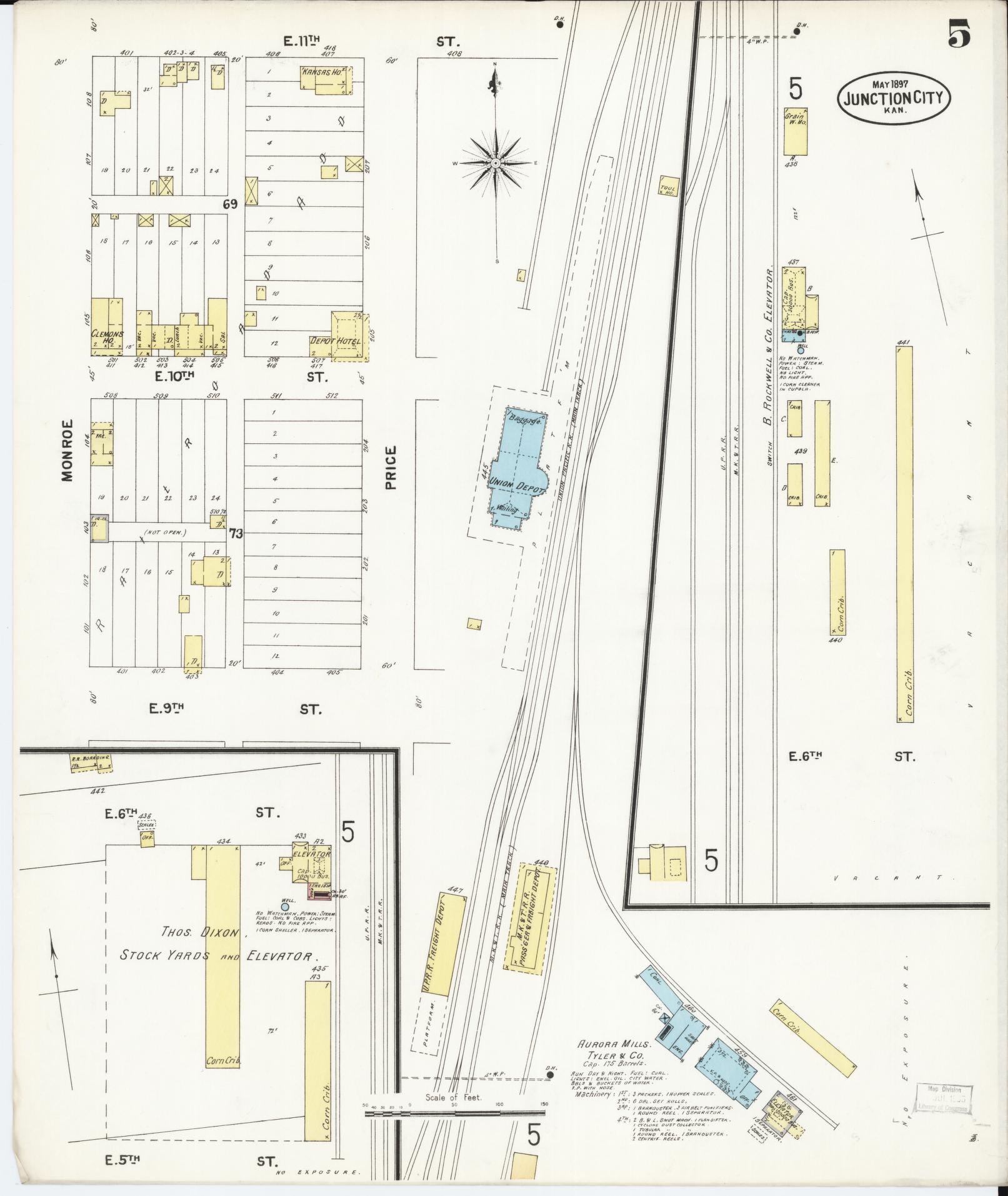 Sanborn Fire Insurance Map from Junction City, Geary County, Kansas (1897), Sheet #0005 - Historic Sanborn Fire Insurance Map Print, vintage old map wall art, antique decor, genealogy gift, Kansas Kansas map