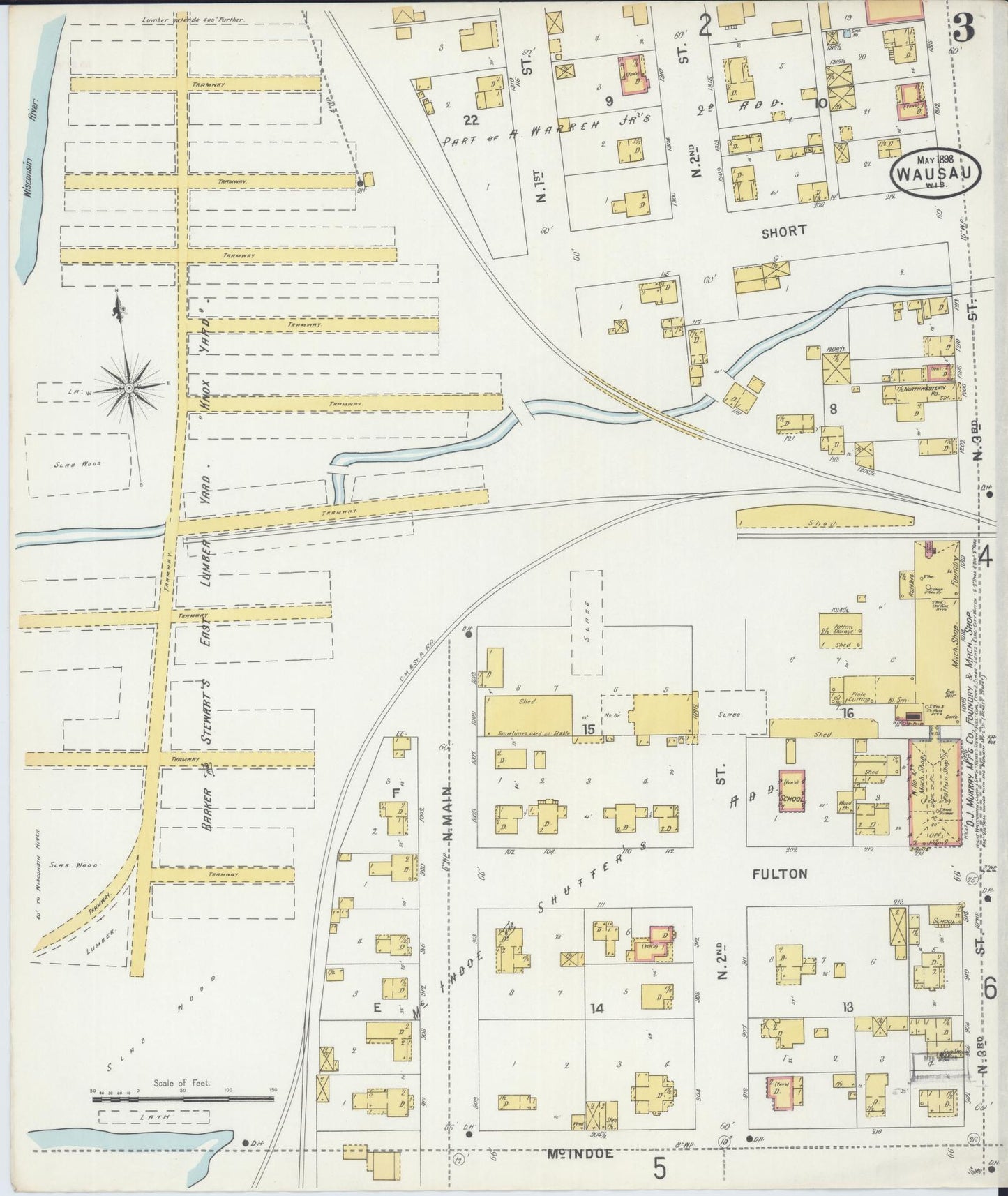 Sanborn Fire Insurance Map from Wausau, Marathon County, Wisconsin (1898), Sheet #0003 - Historic Sanborn Fire Insurance Map Print, vintage old map wall art, antique decor, genealogy gift, Wisconsin Wisconsin map