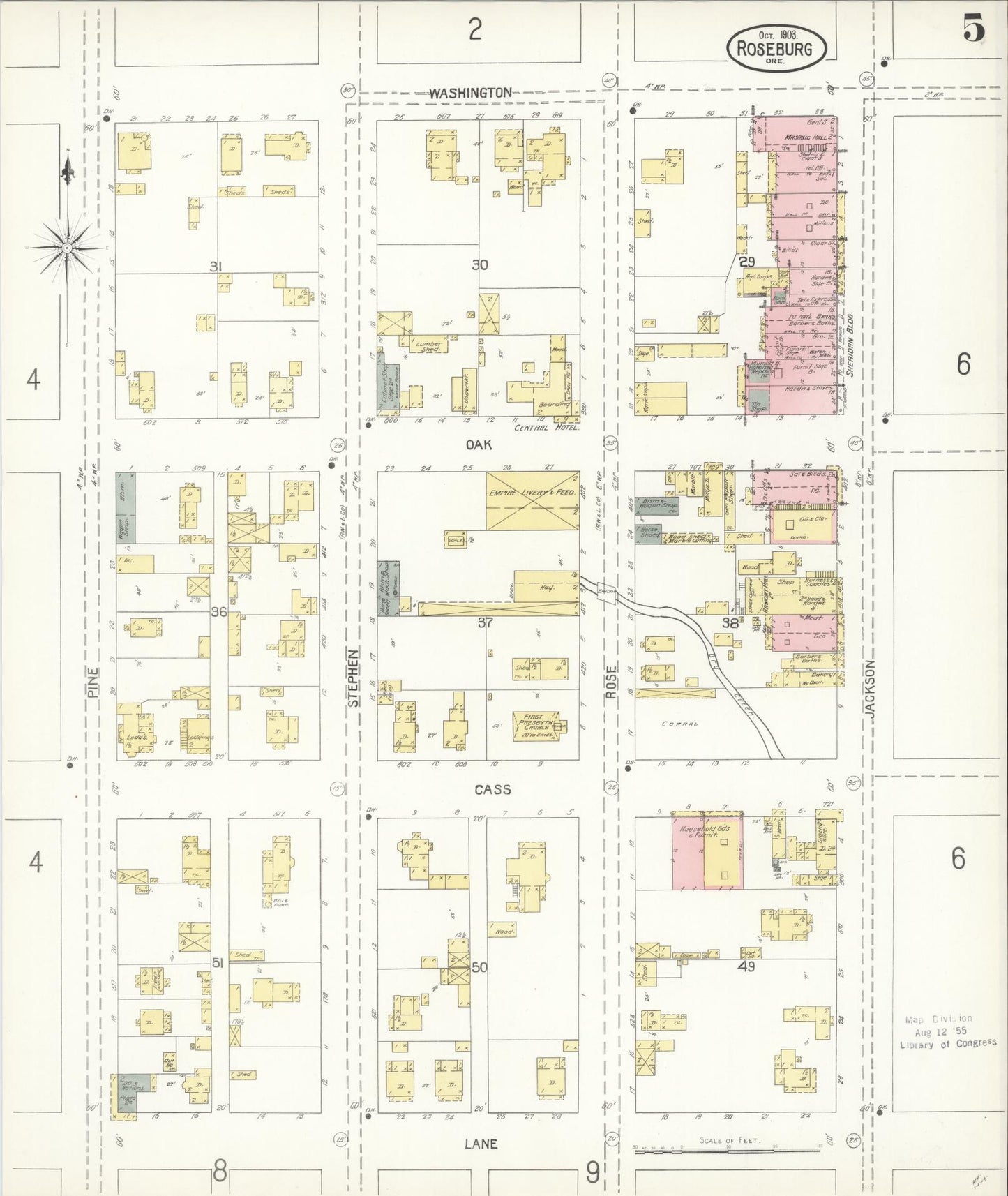 Sanborn Fire Insurance Map from Roseburg, Douglas County, Oregon (1903), Sheet #0005 - Complete Map Set gallery image, historic Sanborn map, vintage wall art, Oregon Oregon