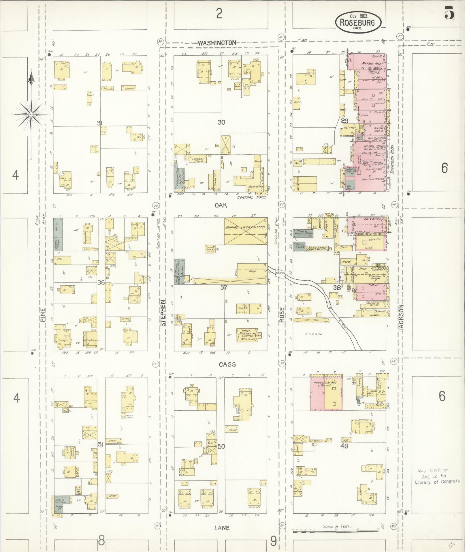 Sanborn Fire Insurance Map from Roseburg, Douglas County, Oregon (1903), Sheet #0005 - Complete Map Set gallery image, historic Sanborn map, vintage wall art, Oregon Oregon