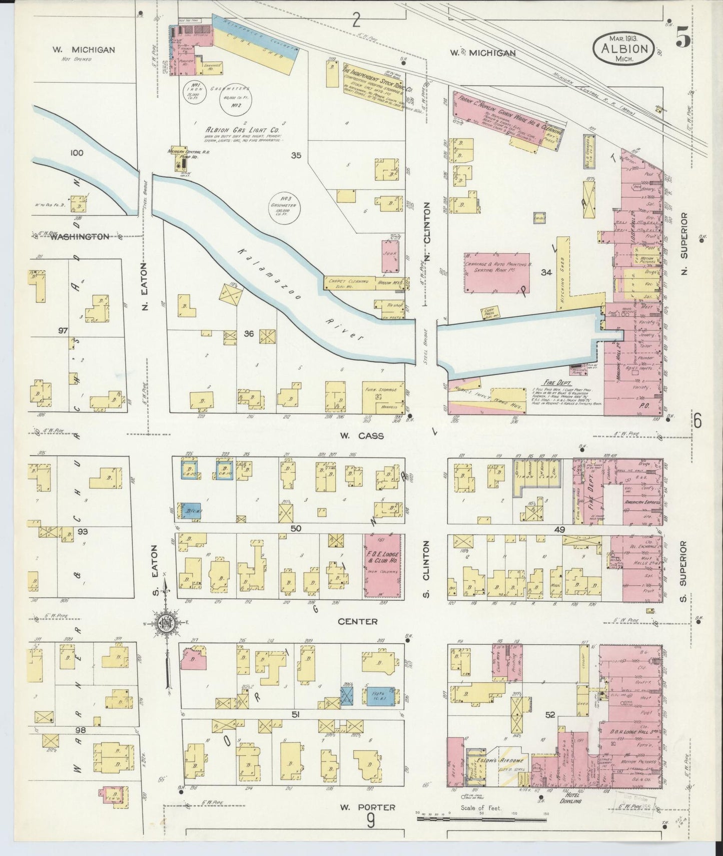Sanborn Fire Insurance Map from Albion, Calhoun County, Michigan (1913), Sheet #0005 - Complete Map Set gallery image, historic Sanborn map, vintage wall art, Michigan Michigan
