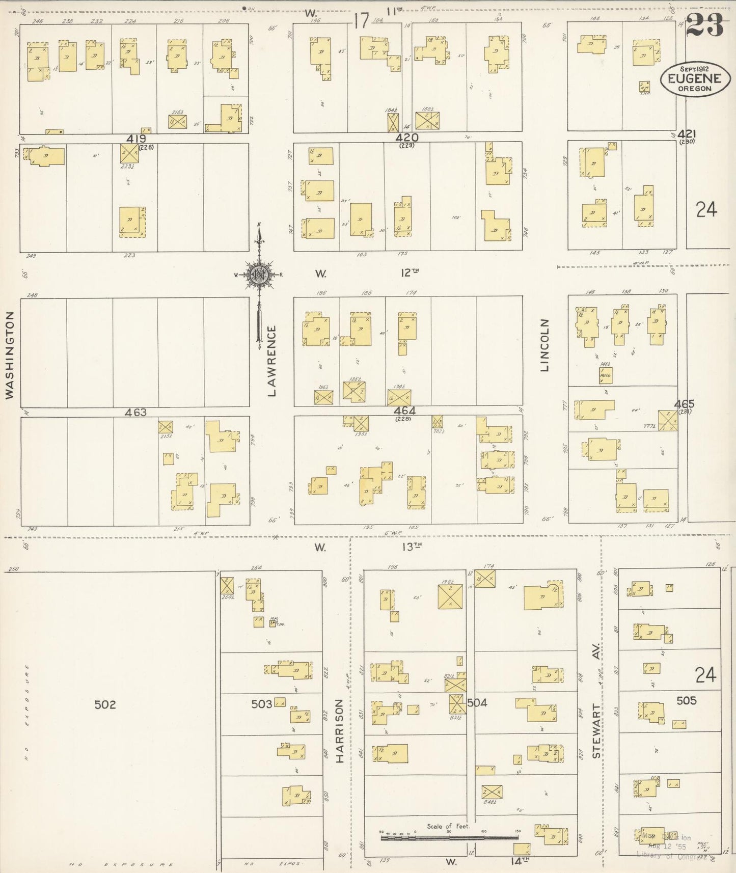 Sanborn Fire Insurance Map from Eugene, Lane County, Oregon (1912), Sheet #0023 - Historic Sanborn Fire Insurance Map Print, vintage old map wall art, antique decor, genealogy gift, Oregon Oregon map