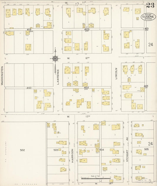 Sanborn Fire Insurance Map from Eugene, Lane County, Oregon (1912), Sheet #0023 - Historic Sanborn Fire Insurance Map Print, vintage old map wall art, antique decor, genealogy gift, Oregon Oregon map