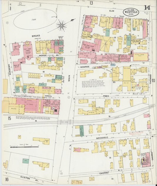 Sanborn Fire Insurance Map from Westfield, Hampden County, Massachusetts (1905), Sheet #0014 - Historic Sanborn Fire Insurance Map Print, vintage old map wall art, antique decor, genealogy gift, Massachusetts Massachusetts map