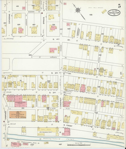 Sanborn Fire Insurance Map from Steelton, Dauphin County, Pennsylvania (1915), Sheet #0005 - Historic Sanborn Fire Insurance Map Print, vintage old map wall art, antique decor, genealogy gift, Pennsylvania Pennsylvania map
