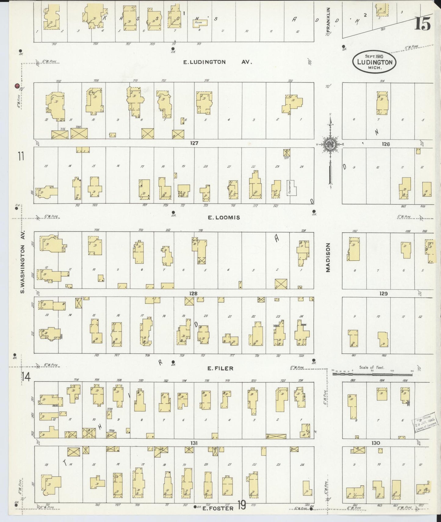 Sanborn Fire Insurance Map from Ludington, Mason County, Michigan (1910), Sheet #0015 - Complete Map Set gallery image, historic Sanborn map, vintage wall art, Michigan Michigan