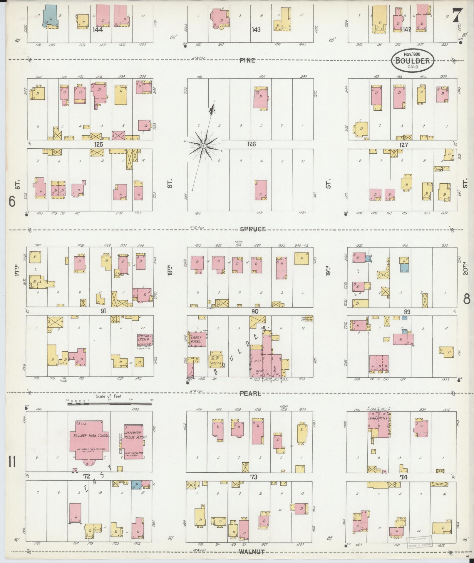Sanborn Fire Insurance Map from Boulder, Boulder County, Colorado (1900), Sheet #0007 - Historic Sanborn Fire Insurance Map Print, vintage old map wall art, antique decor, genealogy gift, Colorado Colorado map