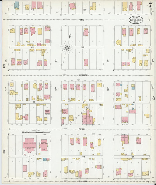Sanborn Fire Insurance Map from Boulder, Boulder County, Colorado (1900), Sheet #0007 - Historic Sanborn Fire Insurance Map Print, vintage old map wall art, antique decor, genealogy gift, Colorado Colorado map