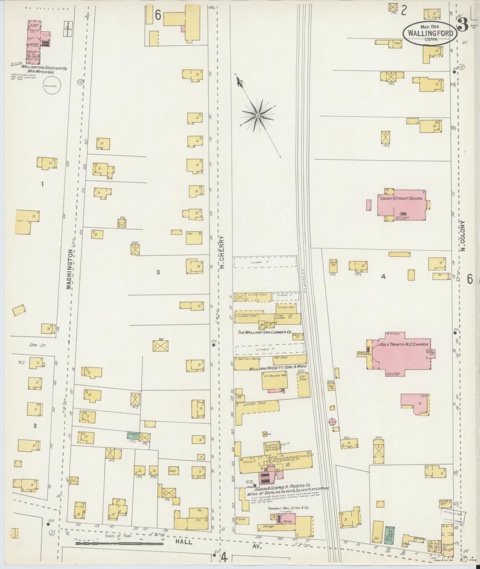 Sanborn Fire Insurance Map from Wallingford, New Haven County, Connecticut (1904), Sheet #0003 - Complete Map Set gallery image, historic Sanborn map, vintage wall art, Connecticut Connecticut