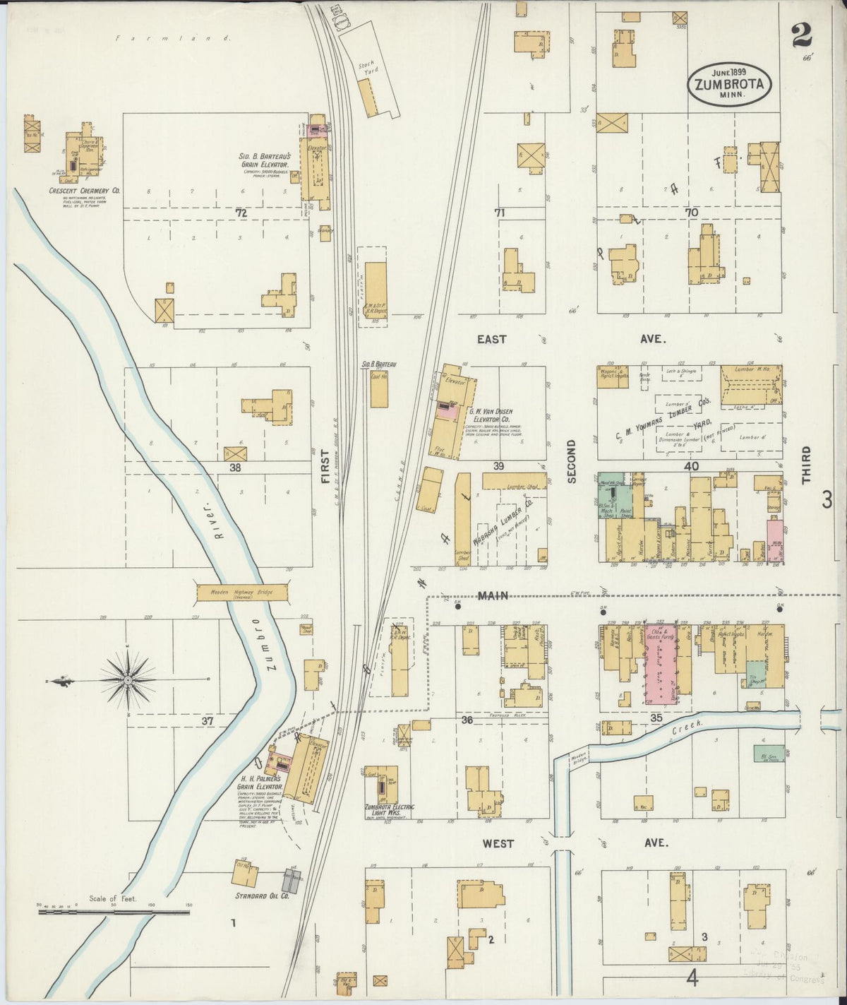 Sanborn Fire Insurance Map from Zumbrota, Goodhue County, Minnesota (1899), Sheet #0002 - Historic Sanborn Fire Insurance Map Print, vintage old map wall art, antique decor, genealogy gift, Minnesota Minnesota map