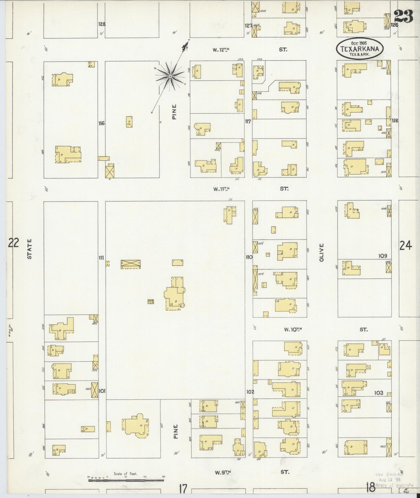 Sanborn Fire Insurance Map from Texarkana, Bowie County, Texas (1905), Sheet #0023 - Complete Map Set gallery image, historic Sanborn map, vintage wall art, Texas Texas
