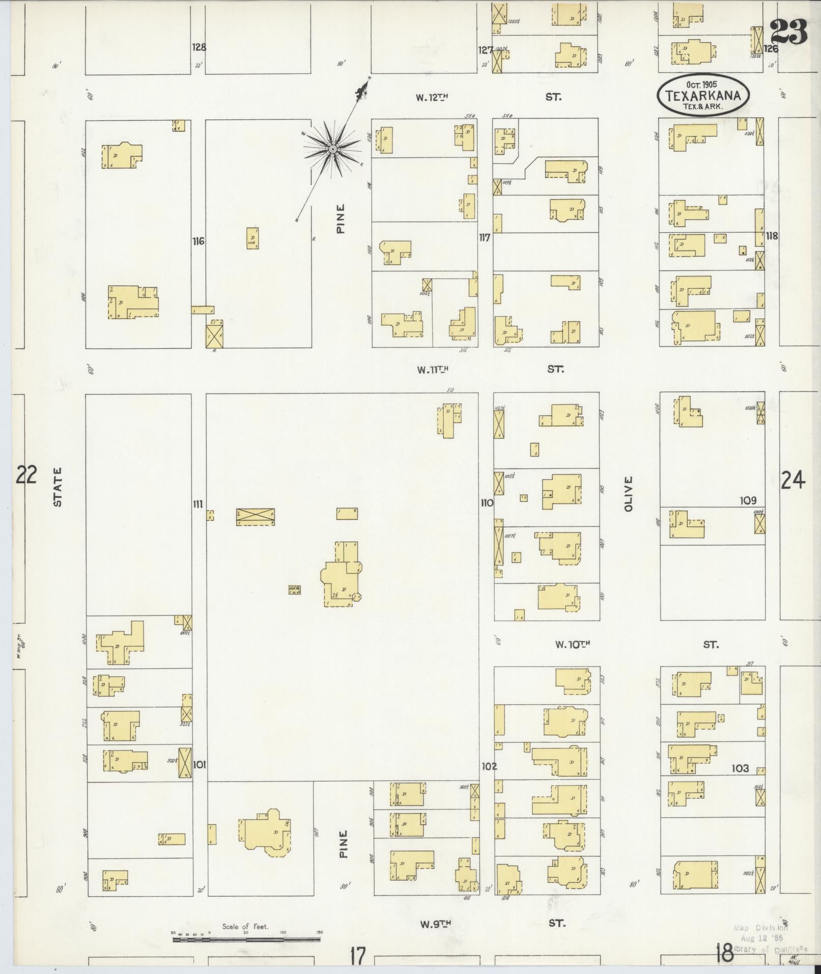 Sanborn Fire Insurance Map from Texarkana, Bowie County, Texas (1905), Sheet #0023 - Complete Map Set gallery image, historic Sanborn map, vintage wall art, Texas Texas