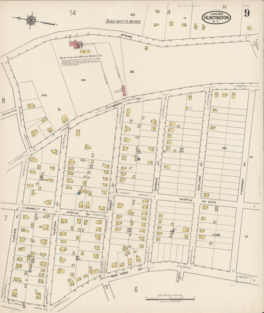 Sanborn Fire Insurance Map from Huntington, Suffolk County, New York (1922), Sheet #0009 - Historic Sanborn Fire Insurance Map Print, vintage old map wall art, antique decor, genealogy gift, New York New York map