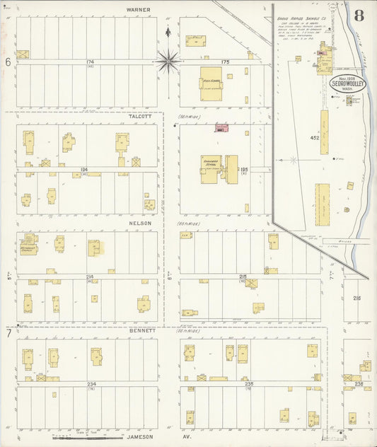 Sanborn Fire Insurance Map from Sedro Woolley, Skagit County, Washington (1907), Sheet #0008 - Historic Sanborn Fire Insurance Map Print, vintage old map wall art, antique decor, genealogy gift, Washington Washington map