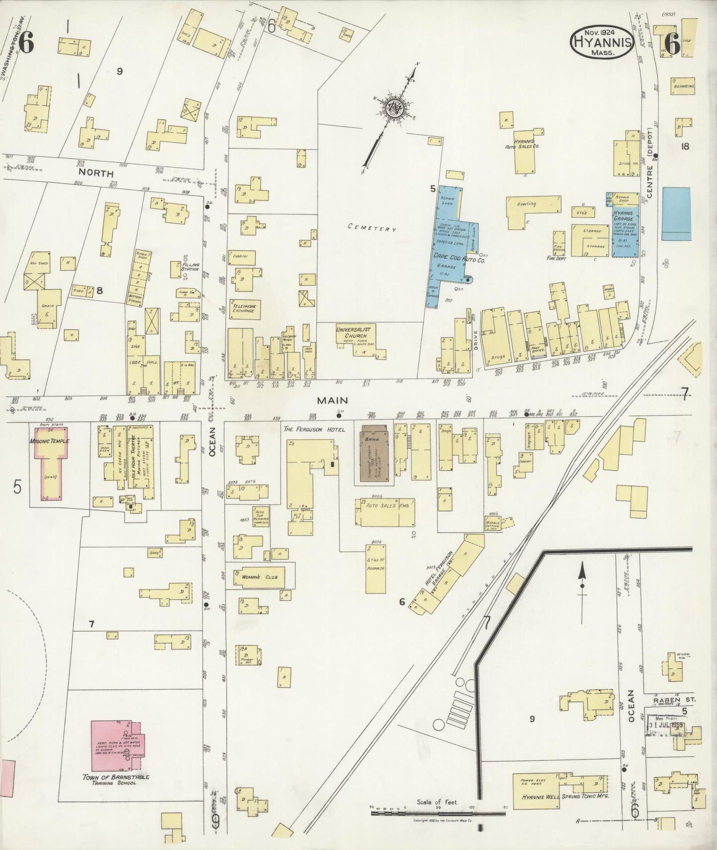 Sanborn Fire Insurance Map from Hyannis, Barnstable County, Massachusetts (1924), Sheet #0006 - Complete Map Set gallery image, historic Sanborn map, vintage wall art, Massachusetts Massachusetts