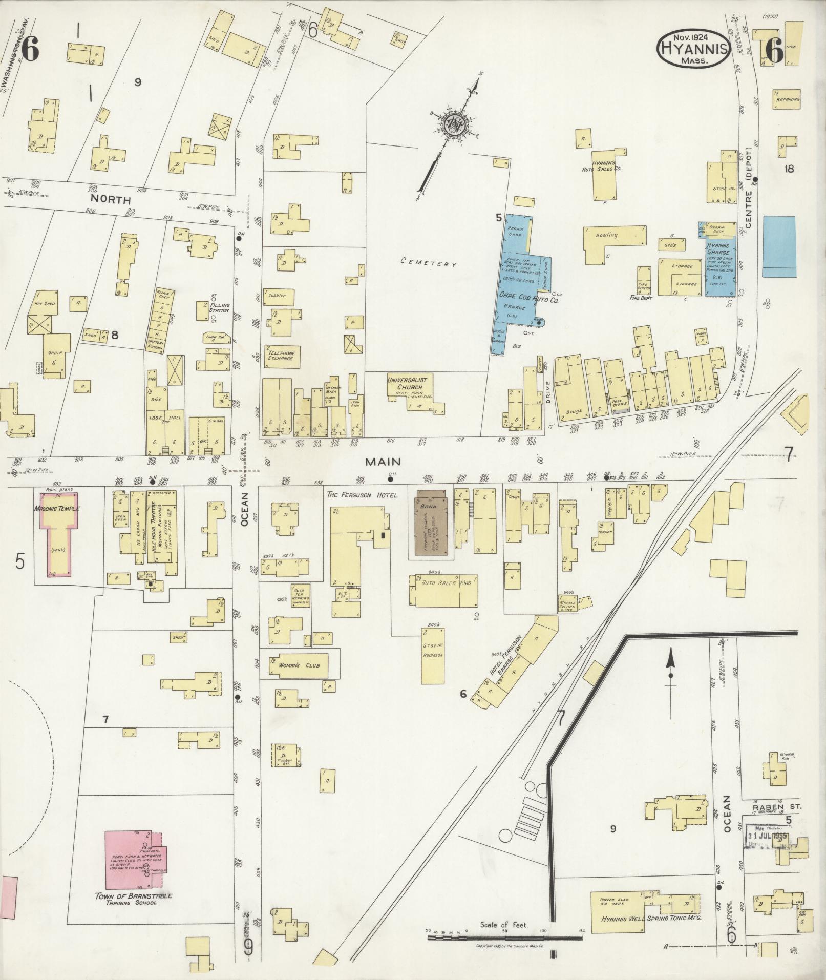 Sanborn Fire Insurance Map from Hyannis, Barnstable County, Massachusetts (1924), Sheet #0006 - Complete Map Set gallery image, historic Sanborn map, vintage wall art, Massachusetts Massachusetts