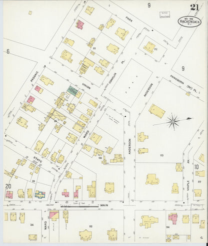 Sanborn Fire Insurance Map from Hackensack, Bergen County, New Jersey (1908), Sheet #0021 - Complete Map Set gallery image, historic Sanborn map, vintage wall art, New Jersey New Jersey