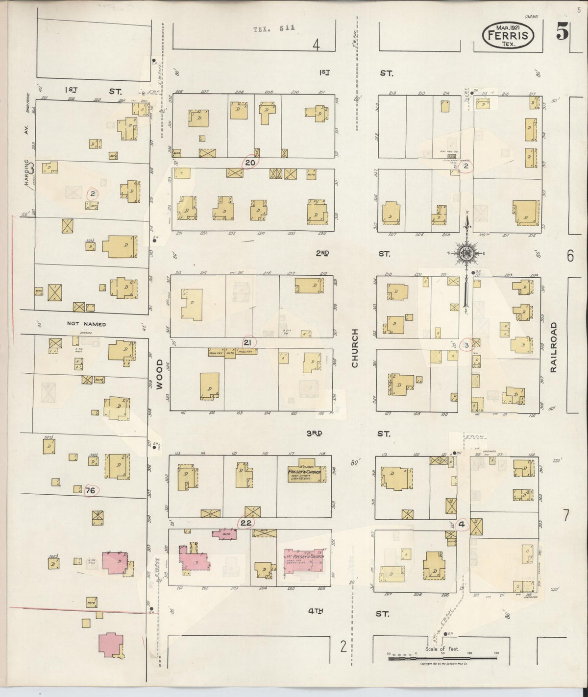 Sanborn Fire Insurance Map from Ferris, Ellis County, Texas (1941), Sheet #0005 - Historic Sanborn Fire Insurance Map Print, vintage old map wall art, antique decor, genealogy gift, Texas Texas map