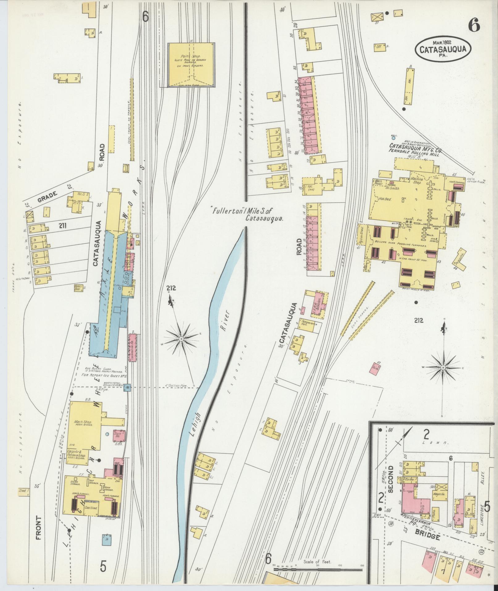 Sanborn Fire Insurance Map from Catasauqua, Lehigh County, Pennsylvania (1902), Sheet #0006 - Historic Sanborn Fire Insurance Map Print, vintage old map wall art, antique decor, genealogy gift, Pennsylvania Pennsylvania map