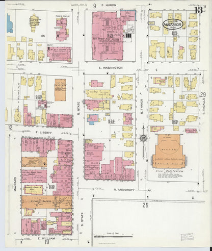 Sanborn Fire Insurance Map from Ann Arbor, Washtenaw County, Michigan (1916), Sheet #0013 - Complete Map Set gallery image, historic Sanborn map, vintage wall art, Michigan Michigan