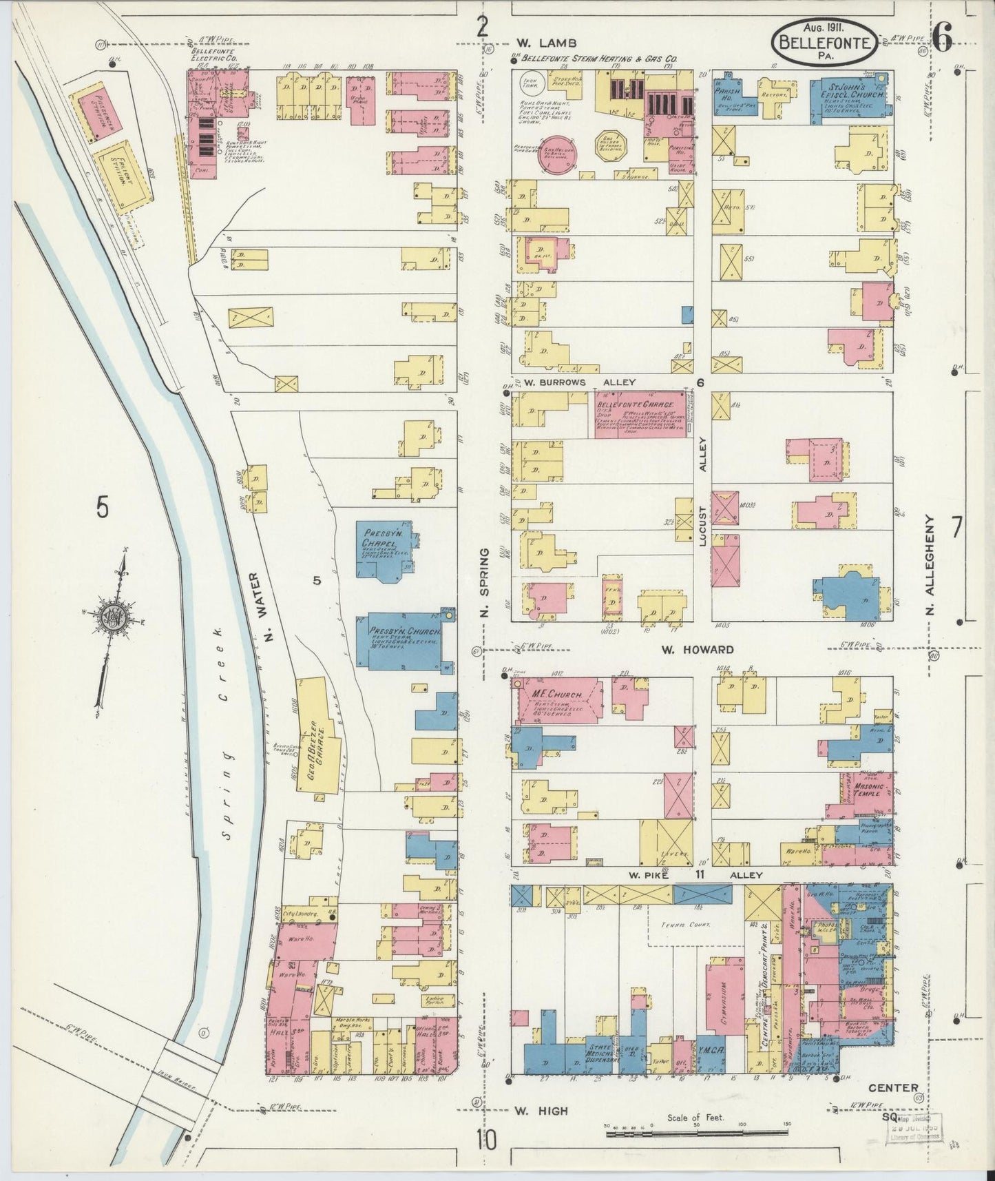 Sanborn Fire Insurance Map from Bellefonte, Centre County, Pennsylvania (1911), Sheet #0006 - Historic Sanborn Fire Insurance Map Print, vintage old map wall art, antique decor, genealogy gift, Pennsylvania Pennsylvania map