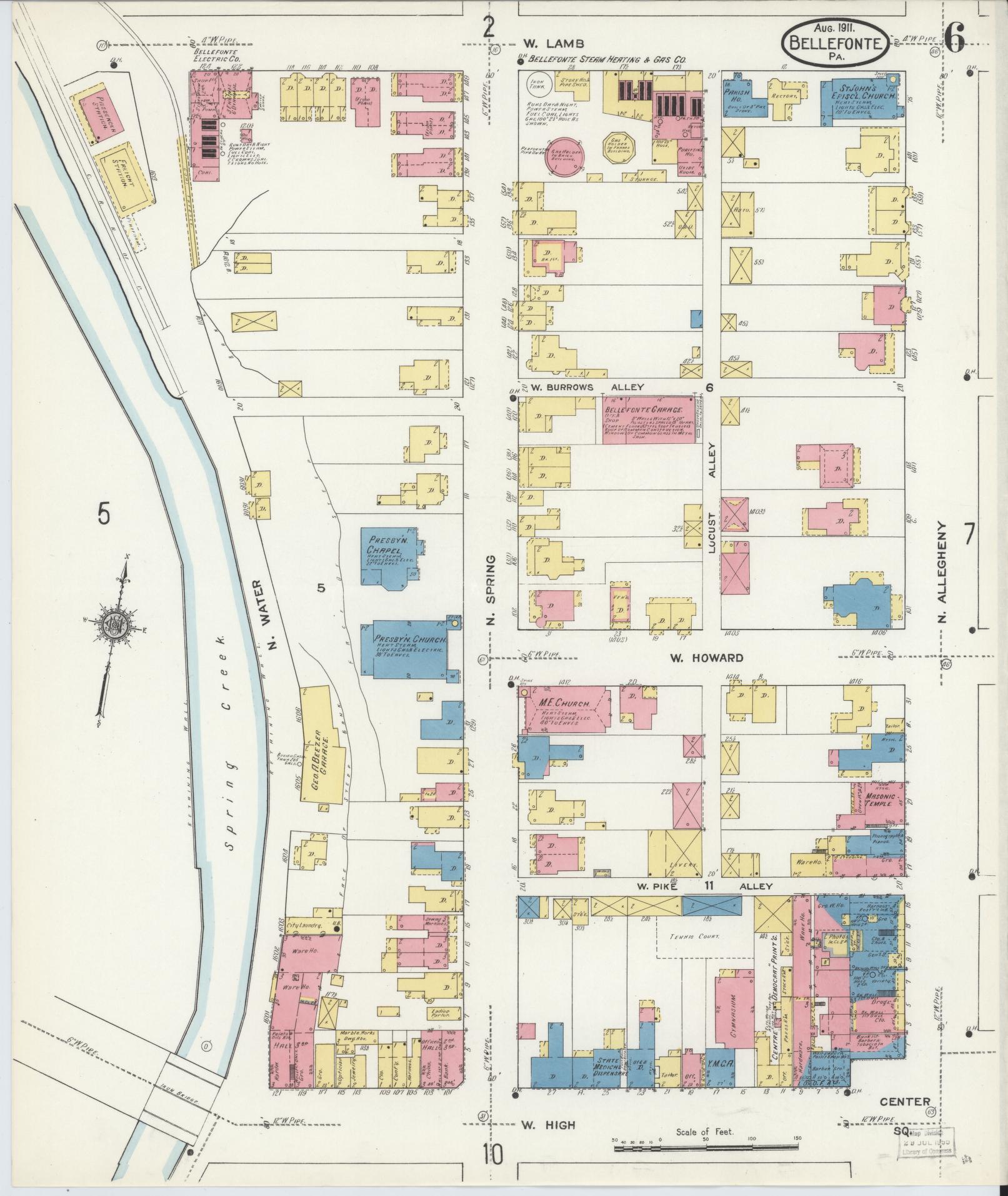 Sanborn Fire Insurance Map from Bellefonte, Centre County, Pennsylvania (1911), Sheet #0006 - Historic Sanborn Fire Insurance Map Print, vintage old map wall art, antique decor, genealogy gift, Pennsylvania Pennsylvania map