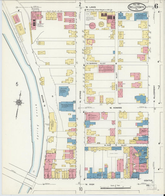 Sanborn Fire Insurance Map from Bellefonte, Centre County, Pennsylvania (1911), Sheet #0006 - Historic Sanborn Fire Insurance Map Print, vintage old map wall art, antique decor, genealogy gift, Pennsylvania Pennsylvania map