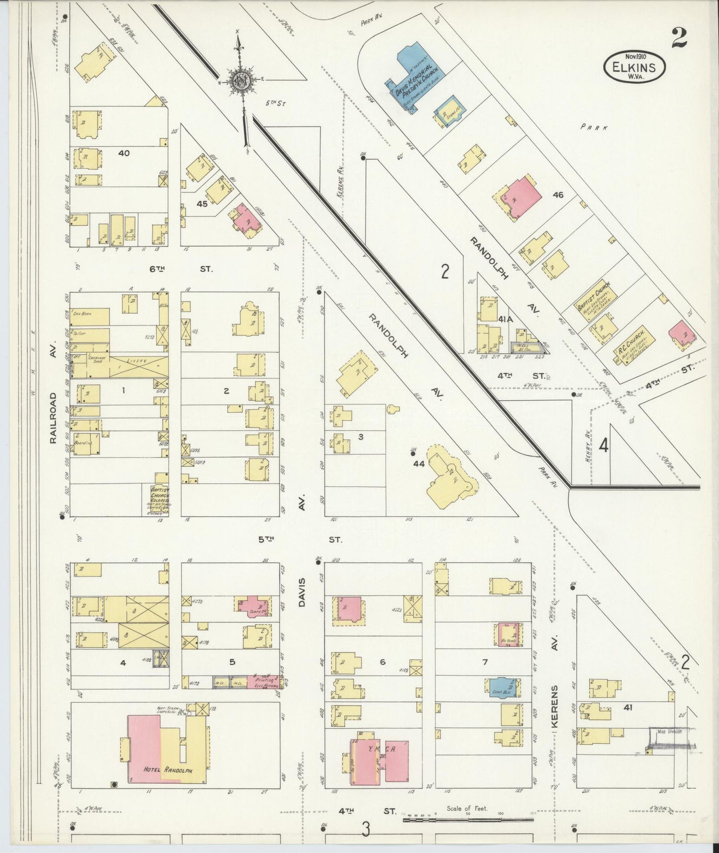 Sanborn Fire Insurance Map from Elkins, Randolph County, West Virginia (1910), Sheet #0002 - Historic Sanborn Fire Insurance Map Print, vintage old map wall art, antique decor, genealogy gift, West Virginia West Virginia map