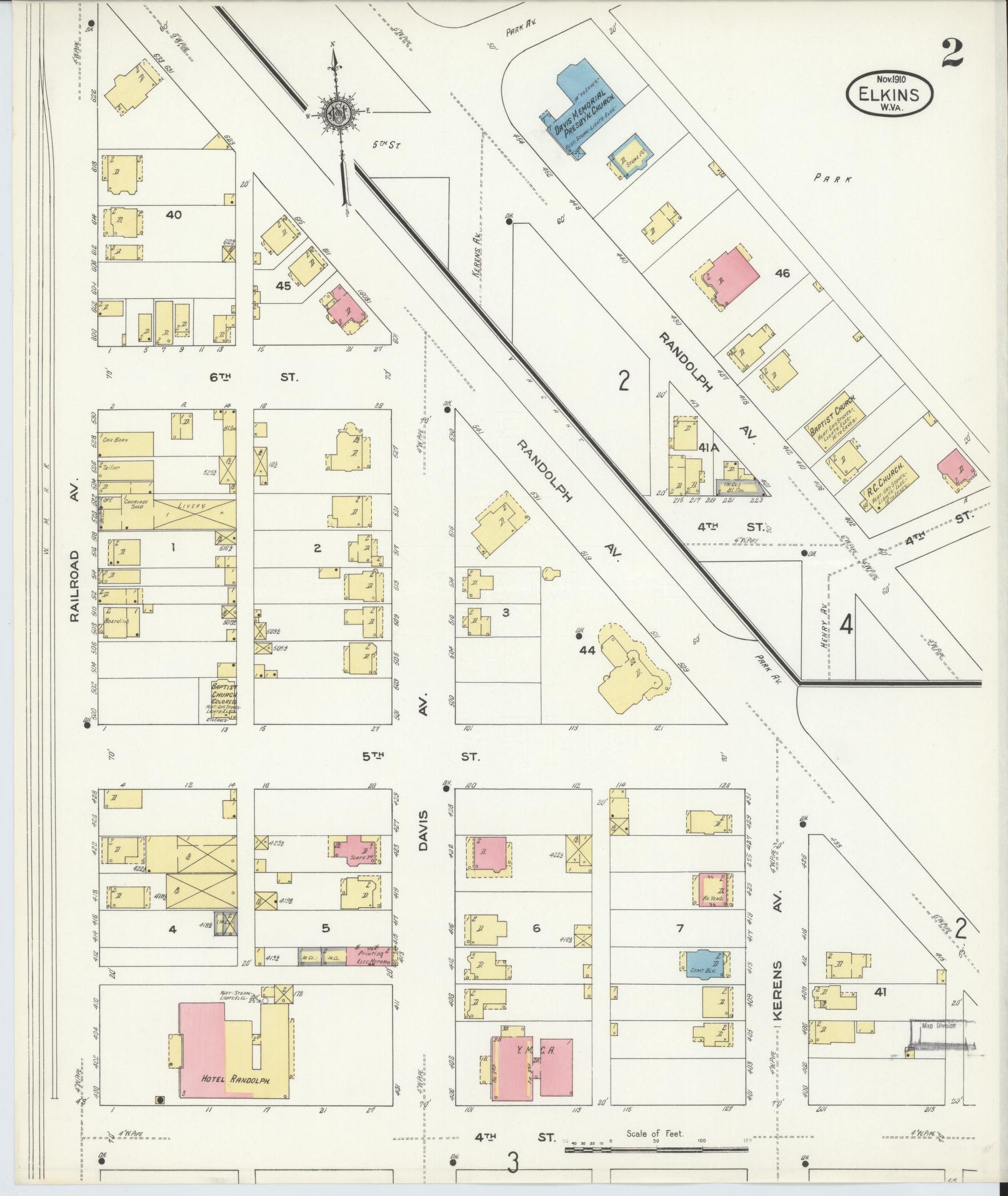 Sanborn Fire Insurance Map from Elkins, Randolph County, West Virginia (1910), Sheet #0002 - Historic Sanborn Fire Insurance Map Print, vintage old map wall art, antique decor, genealogy gift, West Virginia West Virginia map