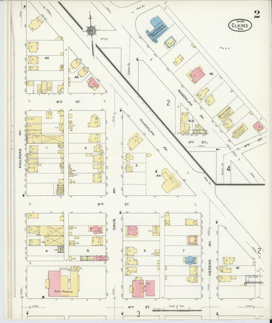 Sanborn Fire Insurance Map from Elkins, Randolph County, West Virginia (1910), Sheet #0002 - Historic Sanborn Fire Insurance Map Print, vintage old map wall art, antique decor, genealogy gift, West Virginia West Virginia map