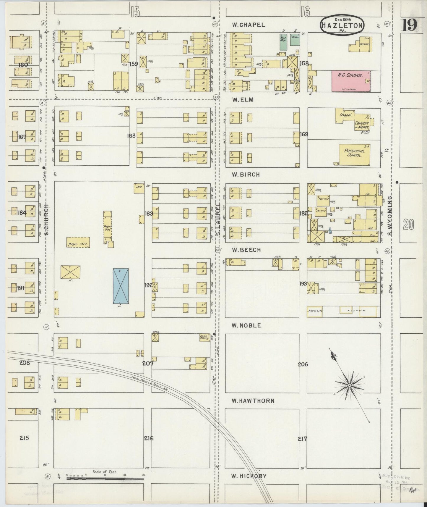 Sanborn Fire Insurance Map from Hazleton, Luzerne County, Pennsylvania (1895), Sheet #0019 - Historic Sanborn Fire Insurance Map Print, vintage old map wall art, antique decor, genealogy gift, Pennsylvania Pennsylvania map