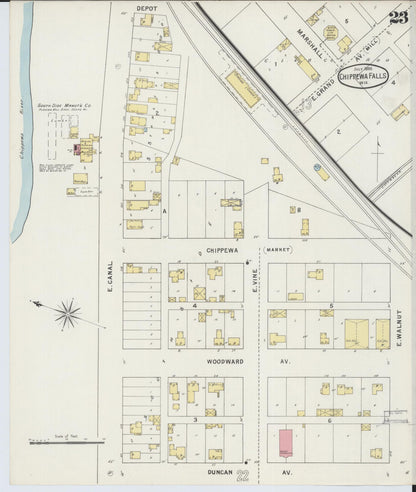 Sanborn Fire Insurance Map from Chippewa Falls, Chippewa County, Wisconsin (1895), Sheet #0023 - Historic Sanborn Fire Insurance Map Print, vintage old map wall art, antique decor, genealogy gift, Wisconsin Wisconsin map