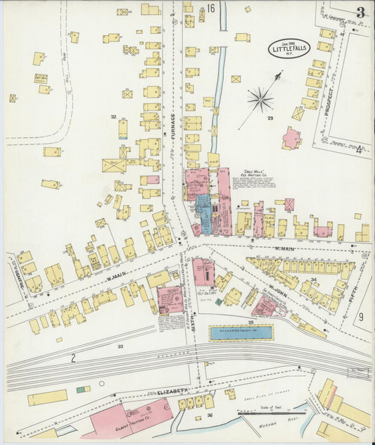 Sanborn Fire Insurance Map from Little Falls, Herkimer County, New York (1906), Sheet #0003 - Historic Sanborn Fire Insurance Map Print, vintage old map wall art, antique decor, genealogy gift, New York New York map