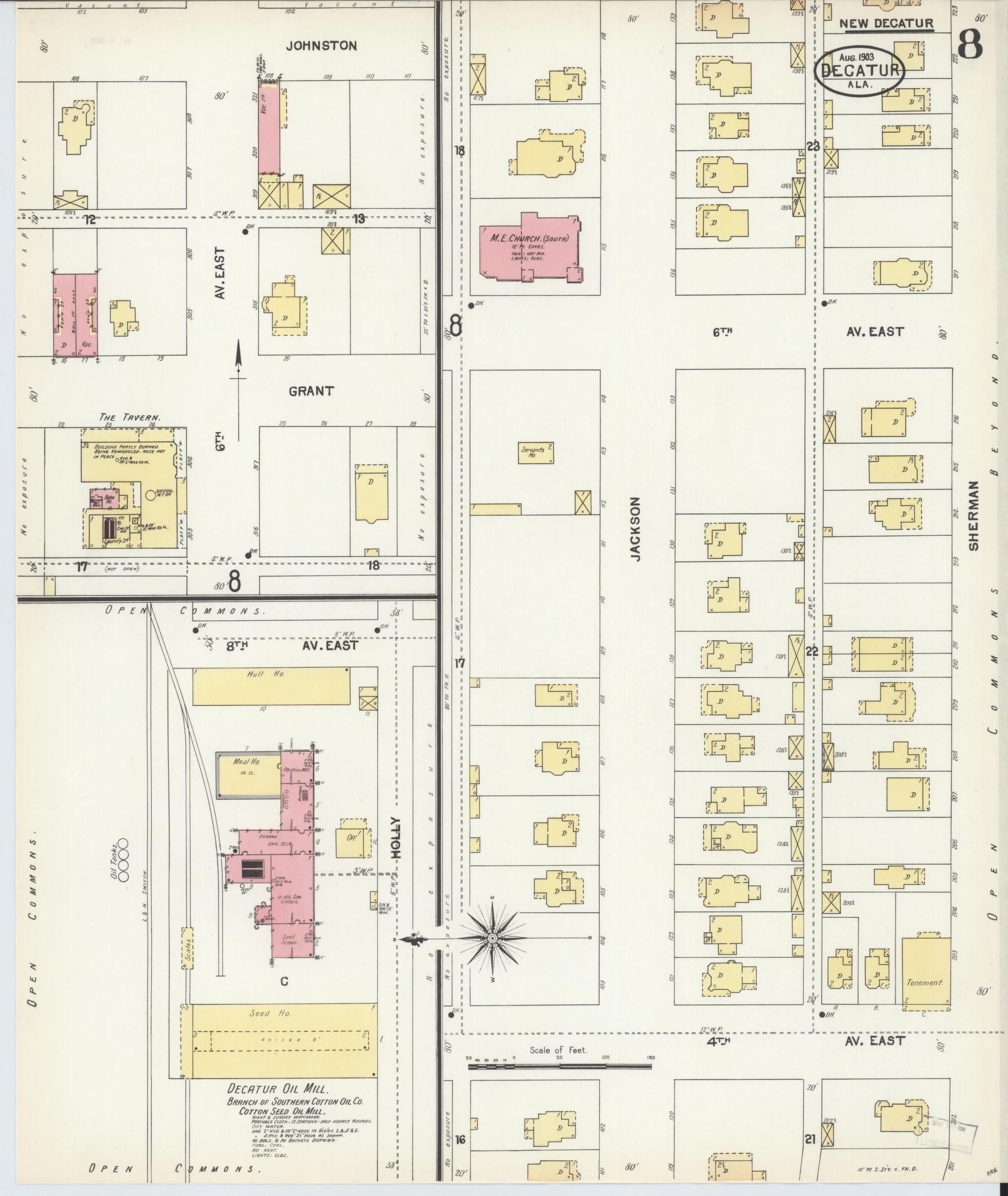 Sanborn Fire Insurance Map from Decatur, Morgan County, Alabama (1903), Sheet #0008 - Historic Sanborn Fire Insurance Map Print, vintage old map wall art, antique decor, genealogy gift, Alabama Alabama map