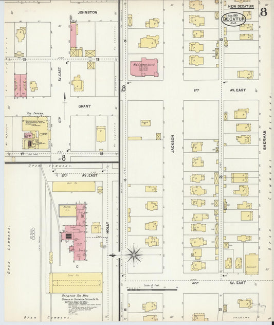 Sanborn Fire Insurance Map from Decatur, Morgan County, Alabama (1903), Sheet #0008 - Historic Sanborn Fire Insurance Map Print, vintage old map wall art, antique decor, genealogy gift, Alabama Alabama map