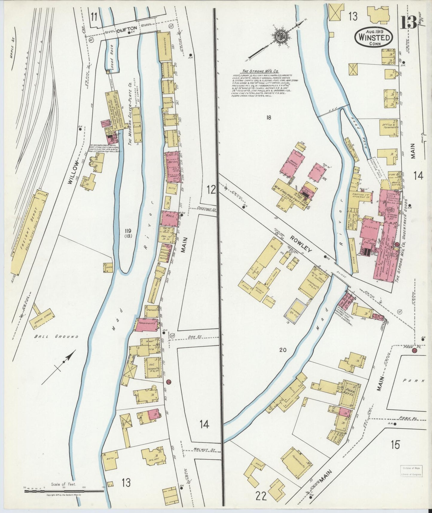 Sanborn Fire Insurance Map from Winsted, Litchfield County, Connecticut (1919), Sheet #0013 - Historic Sanborn Fire Insurance Map Print, vintage old map wall art, antique decor, genealogy gift, Connecticut Connecticut map