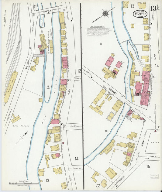 Sanborn Fire Insurance Map from Winsted, Litchfield County, Connecticut (1919), Sheet #0013 - Historic Sanborn Fire Insurance Map Print, vintage old map wall art, antique decor, genealogy gift, Connecticut Connecticut map