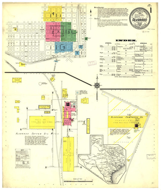 Sanborn Fire Insurance Map from Alvarado, Johnson County, Texas (1912), Sheet #0001 - Historic Sanborn Fire Insurance Map Print, vintage old map wall art, antique decor, genealogy gift, Texas Texas map