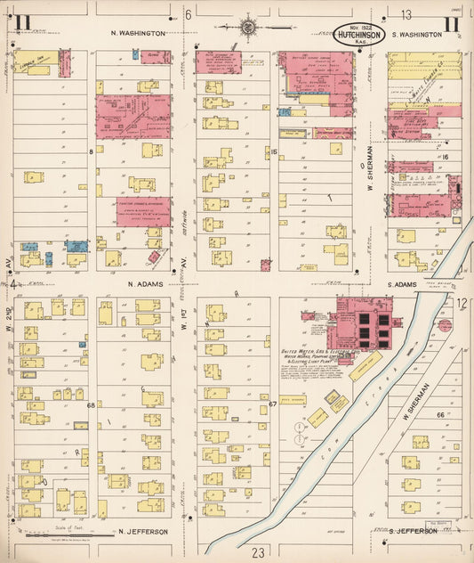 Sanborn Fire Insurance Map from Hutchinson, Reno County, Kansas (1922), Sheet #0012 - Historic Sanborn Fire Insurance Map Print, vintage old map wall art, antique decor, genealogy gift, Kansas Kansas map
