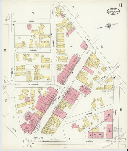 Sanborn Fire Insurance Map from Biddeford, York County, Maine (1912), Sheet #0008 - Complete Map Set gallery image, historic Sanborn map, vintage wall art, Maine Maine