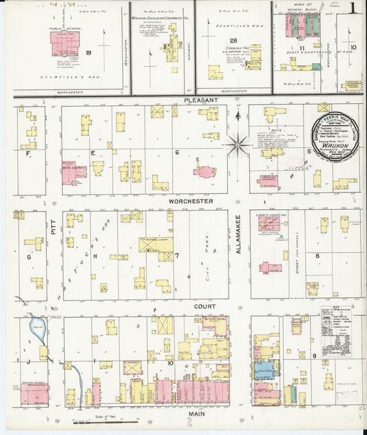 Sanborn Fire Insurance Map from Waukon, Allamakee County, Iowa (1892), Sheet #0001 - Historic Sanborn Fire Insurance Map Print, vintage old map wall art