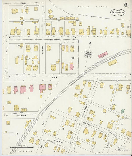 Sanborn Fire Insurance Map from Greenville, Mercer County, Pennsylvania (1898), Sheet #0006 - Historic Sanborn Fire Insurance Map Print, vintage old map wall art, antique decor, genealogy gift, Pennsylvania Pennsylvania map